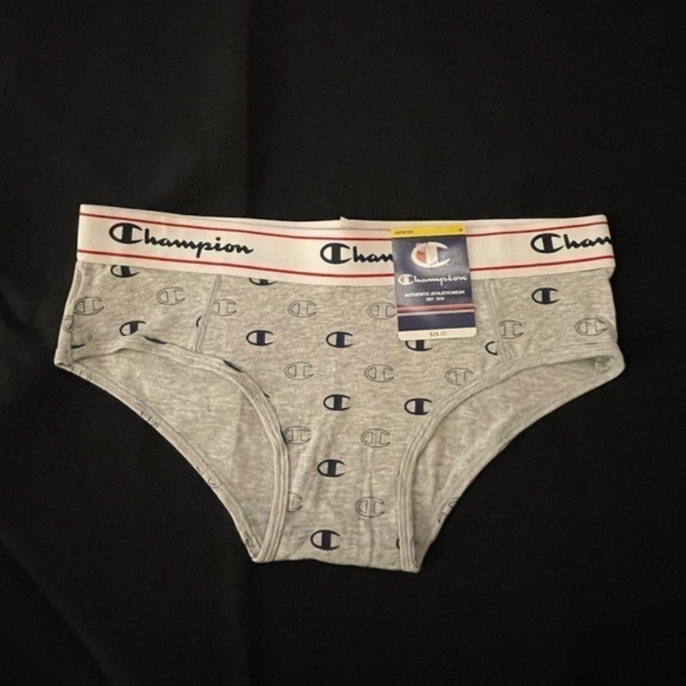 NWT - Champion Heritage Hipster Graphic Logo  Panties (Medium / Grey with Blue)